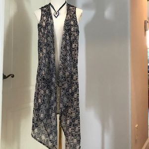 WOMENS MED SIZE KIMONO CARDIGAN SLEEVELESS OPEN FRONT DUSTER